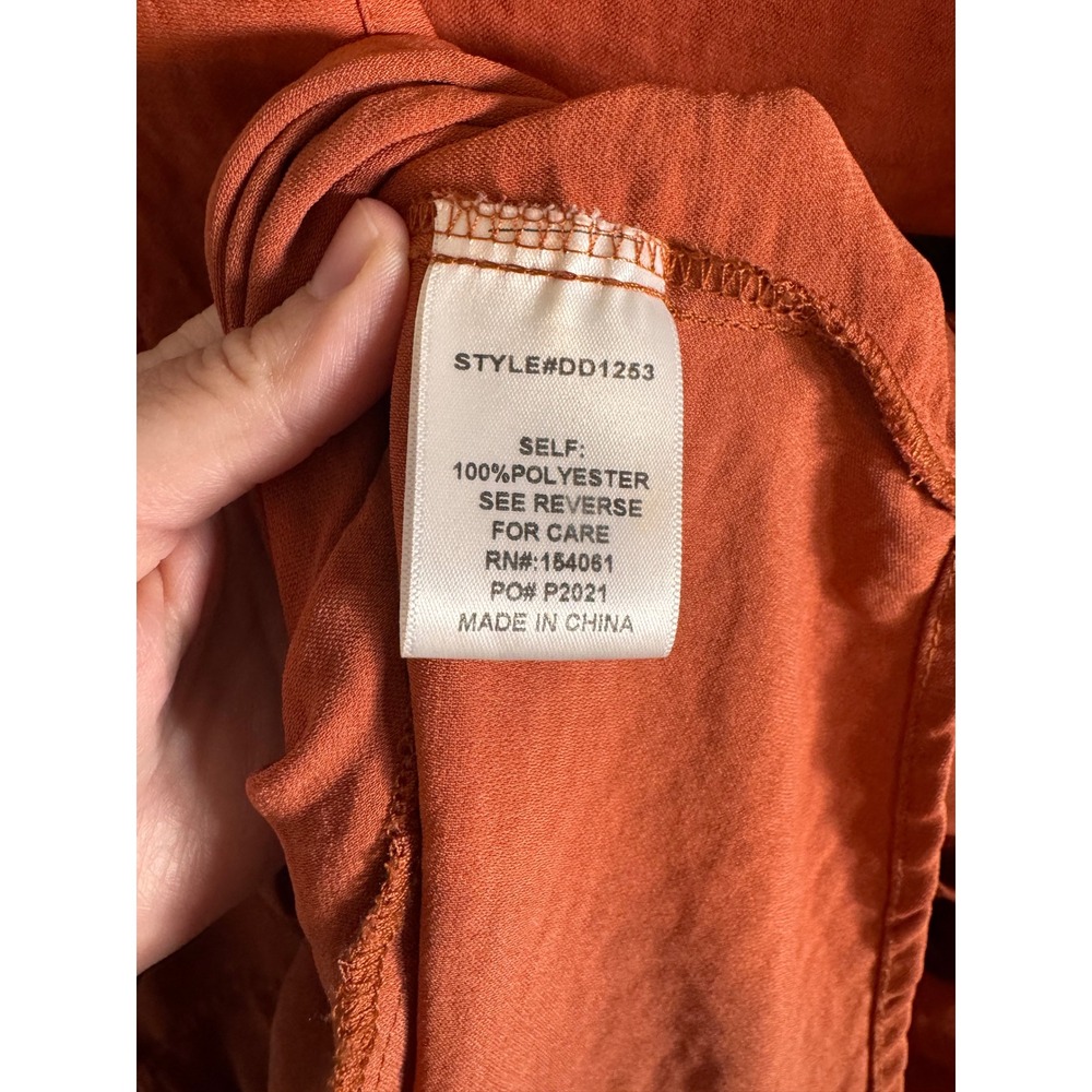 Blushing Heart Rust Orange Roll Tab Sleeve Drawstring Waist Shirt Dress Medium - Picture 4 of 5
